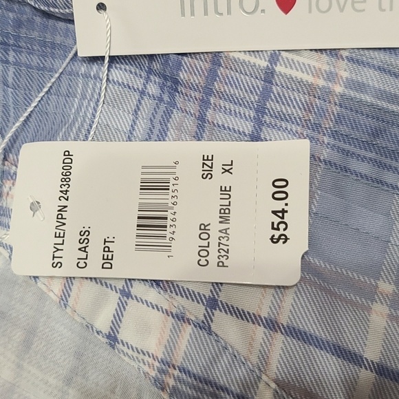 NWT Intro Womens Blouse Blue/White Plaid Pleated V-neck Sz XL - Picture 8 of 11